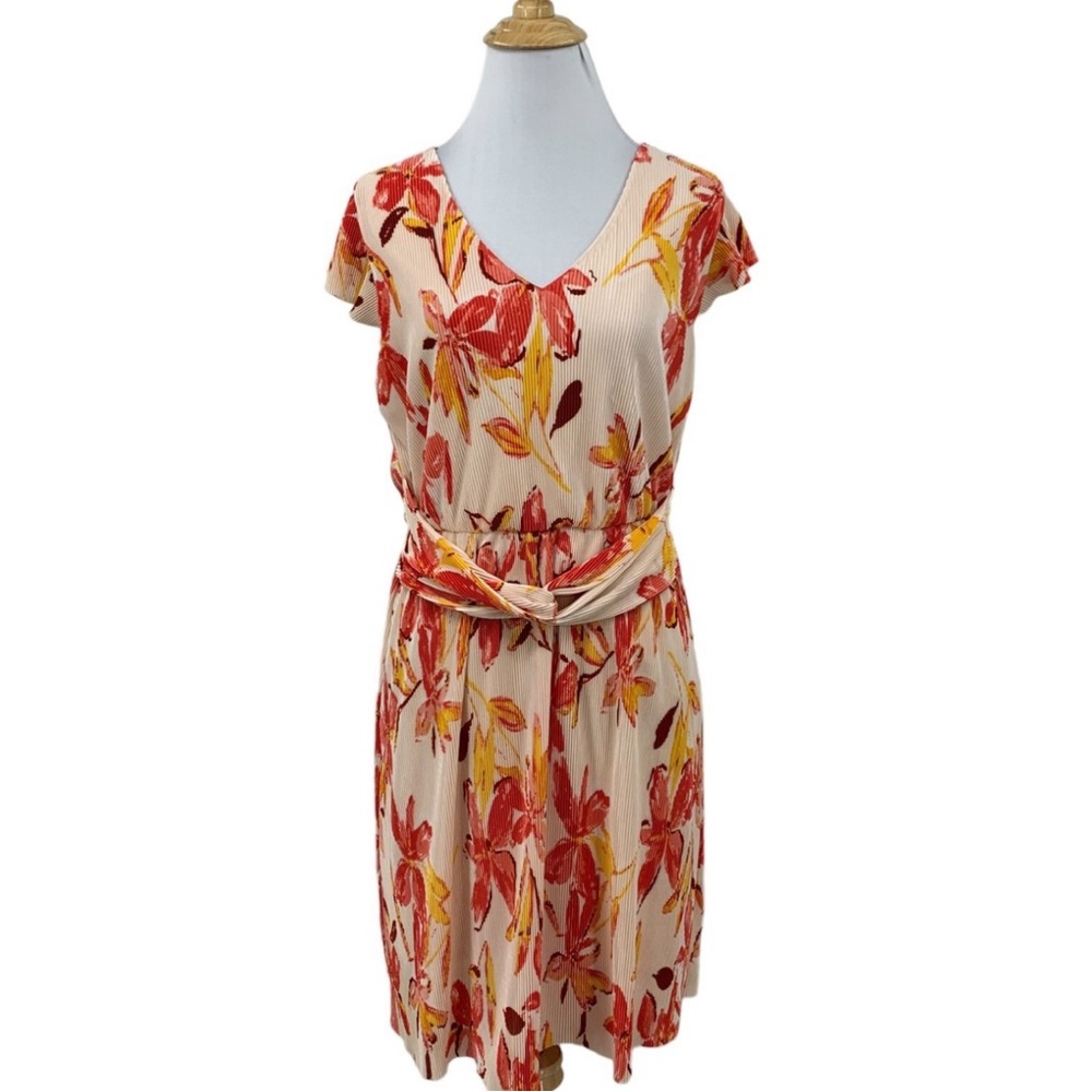 Collective Concepts Knot Dress Womens M Medium Floral Ribbed V Neck Lined